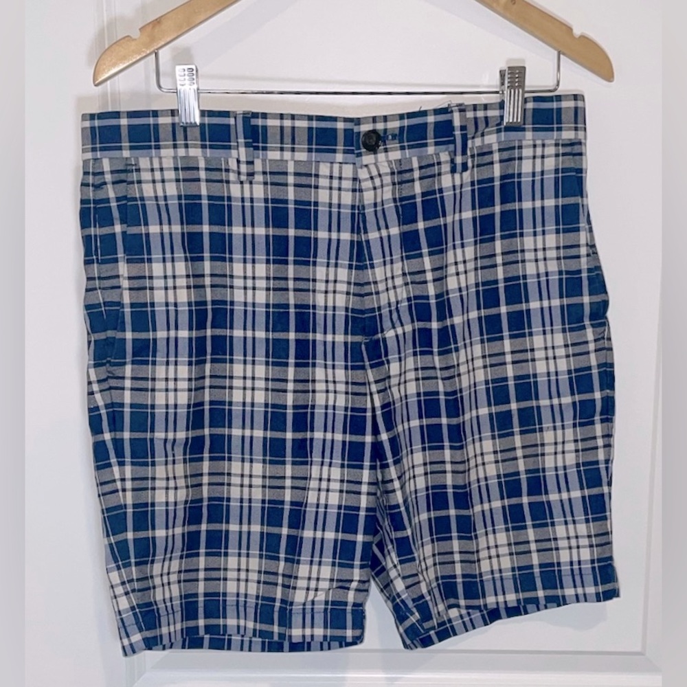 Banana Republic Mens Aiden Shorts Blue Plaid Size 31